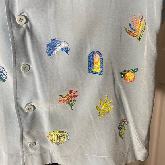 NEW‼️ CASABLANCA EMBROIDERED LOGO SHORT SLEEVE SHIRT LIGHT BLUE - Picture 6 of 11